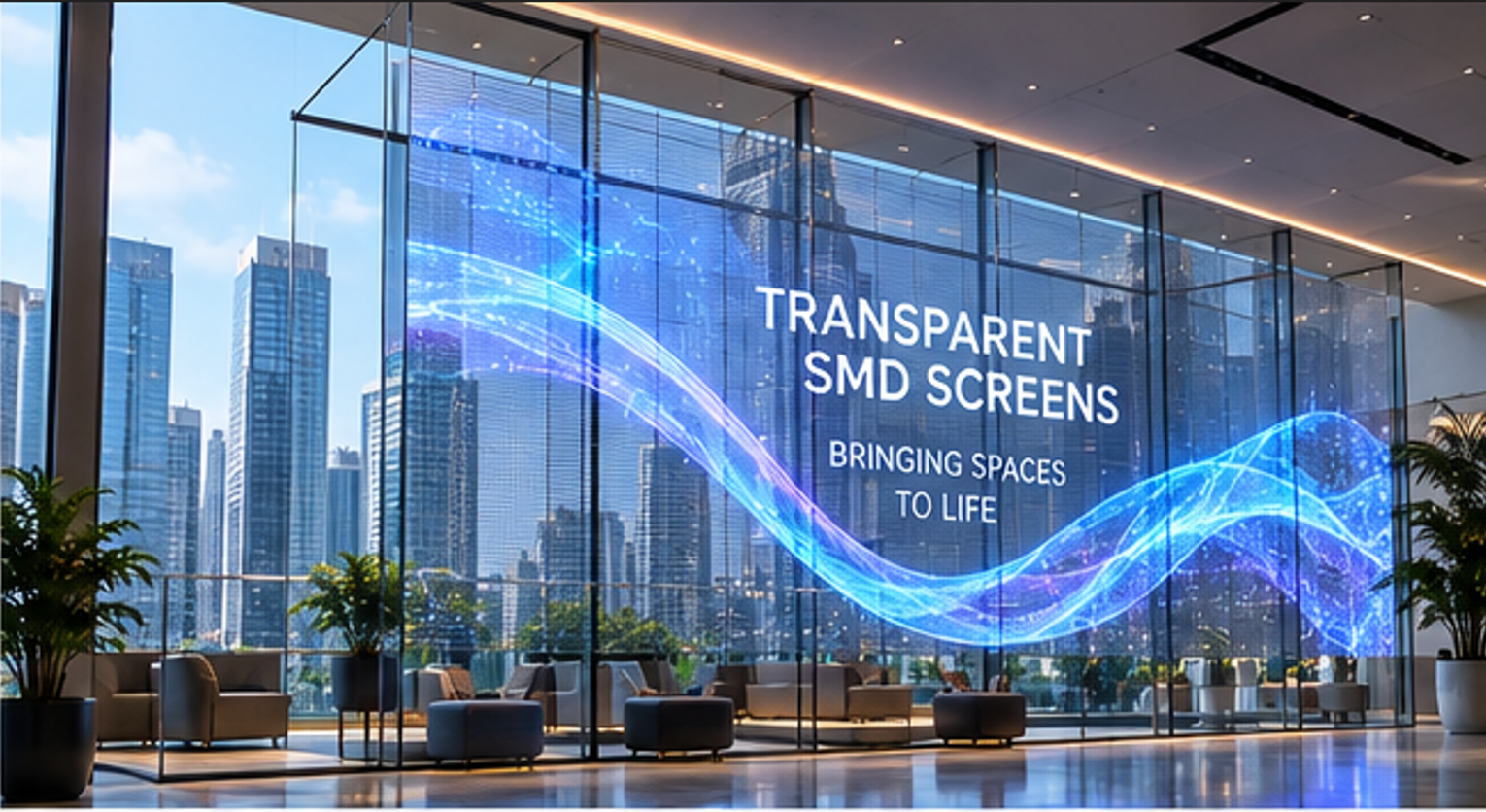 Outdoor transparent SMD LED display for glass façades and commercial buildings