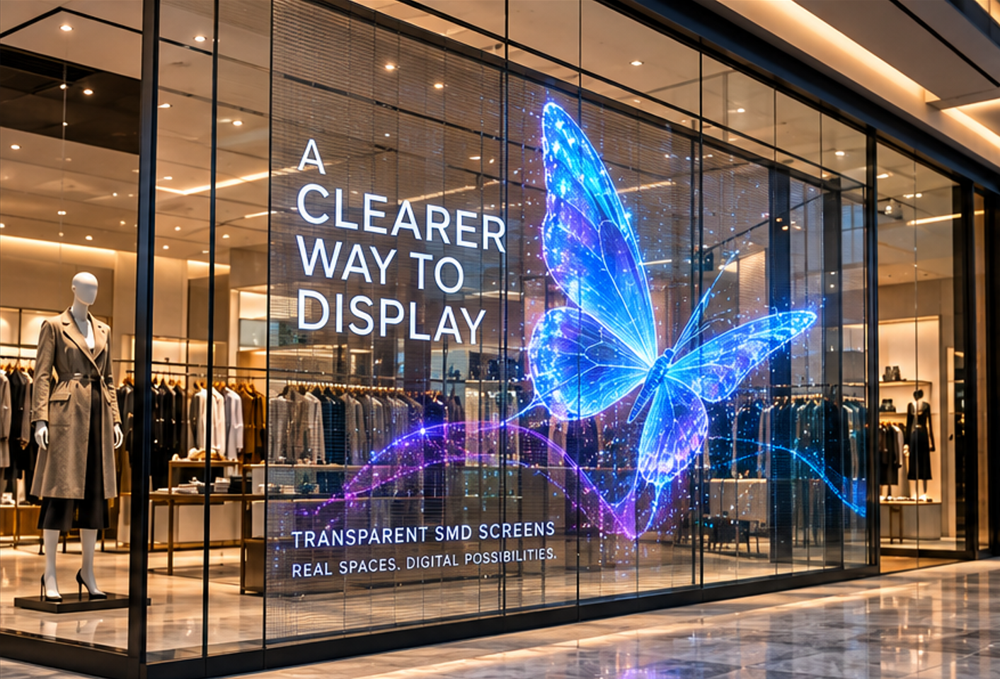 Transparent LED screen for modern commercial display